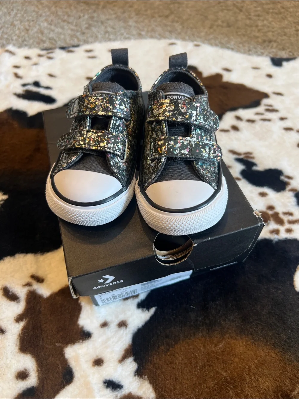 Converse Infant/Toddler Black Glitter Hook-and-Loop Sneakers